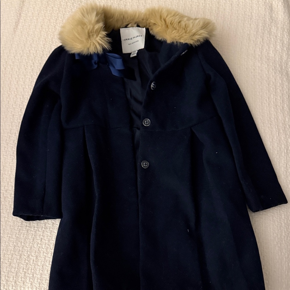 Janie and Jack Midnight Blue Pea Coat with Faux Fur Collar
